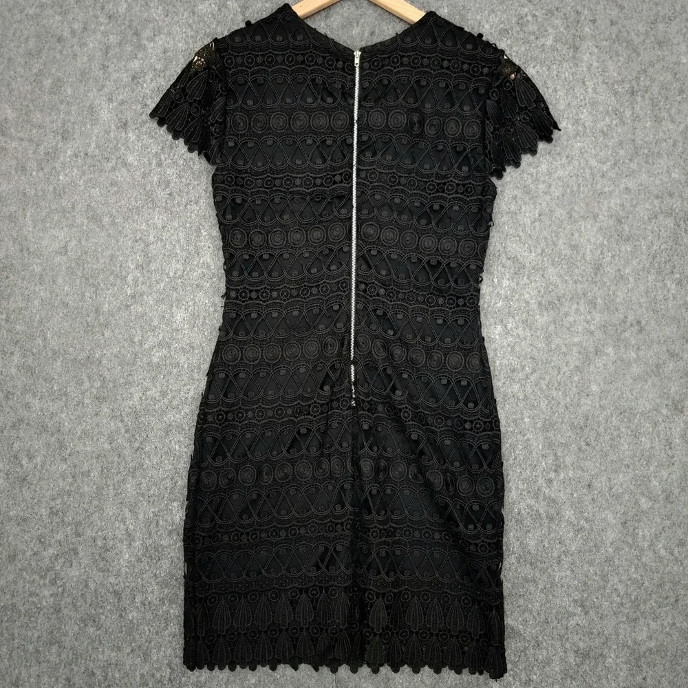 Francesca's Dress Womens Medium Black Lace Sheath‎ Short Sleeve Lined Back Zip
